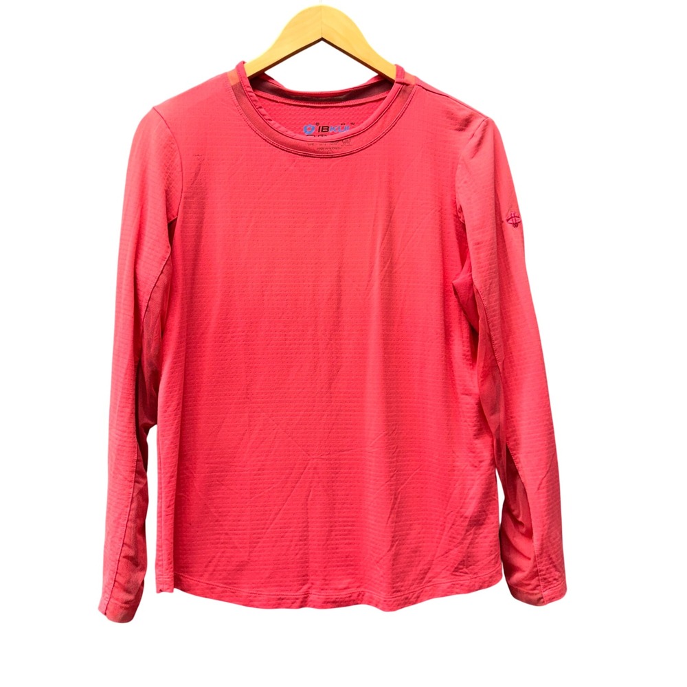 IBKUL Golf Performance Top Womens L Long Mesh Panel Sleeve Solid Pink Athletic